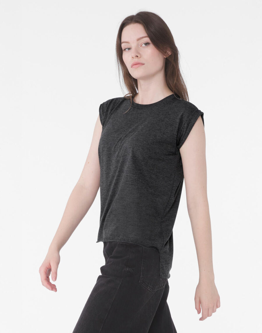 Women`s Flowy Muscle Tee Rolled Cuff