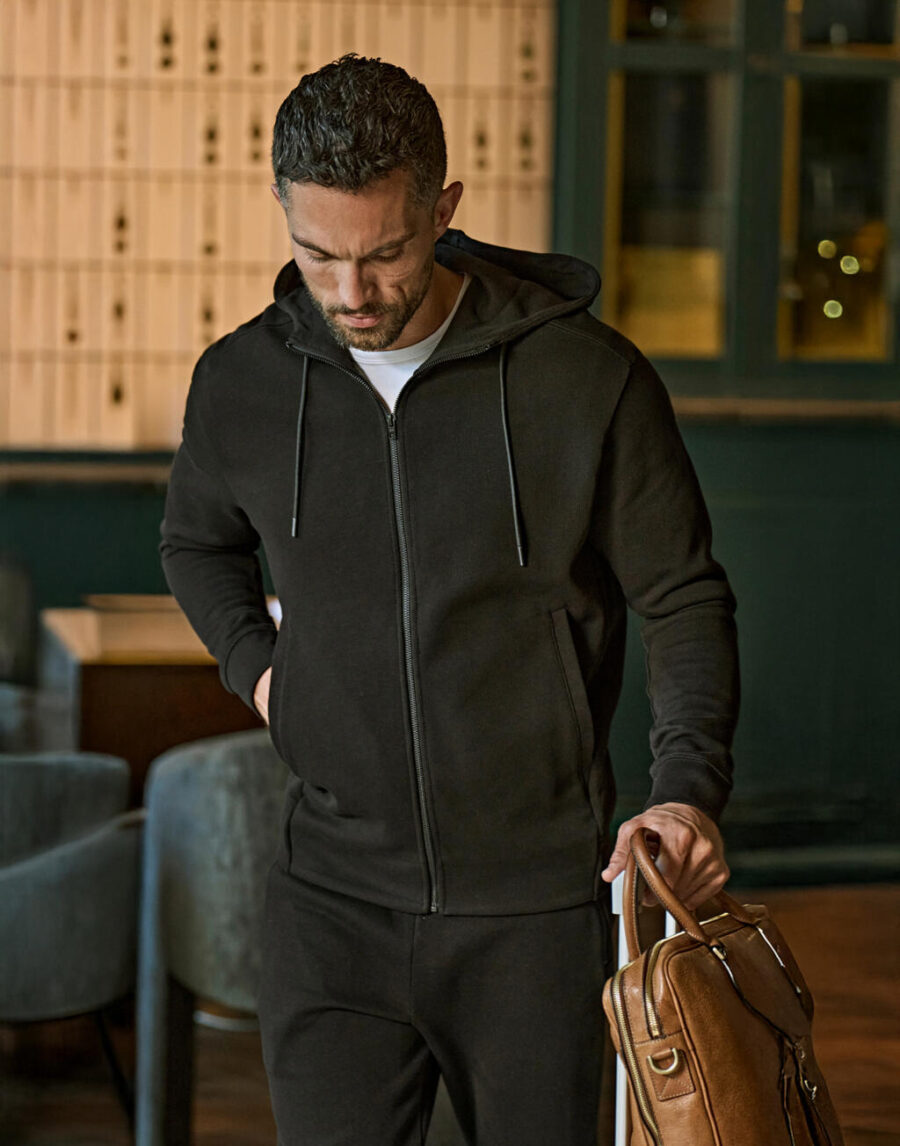 Ribbed Interlock Hooded Full Zip