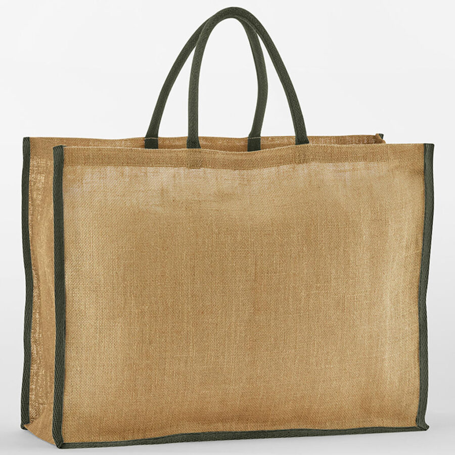 Natural Starched Jute Market Shopper - One Size, Natural/Olive Green
