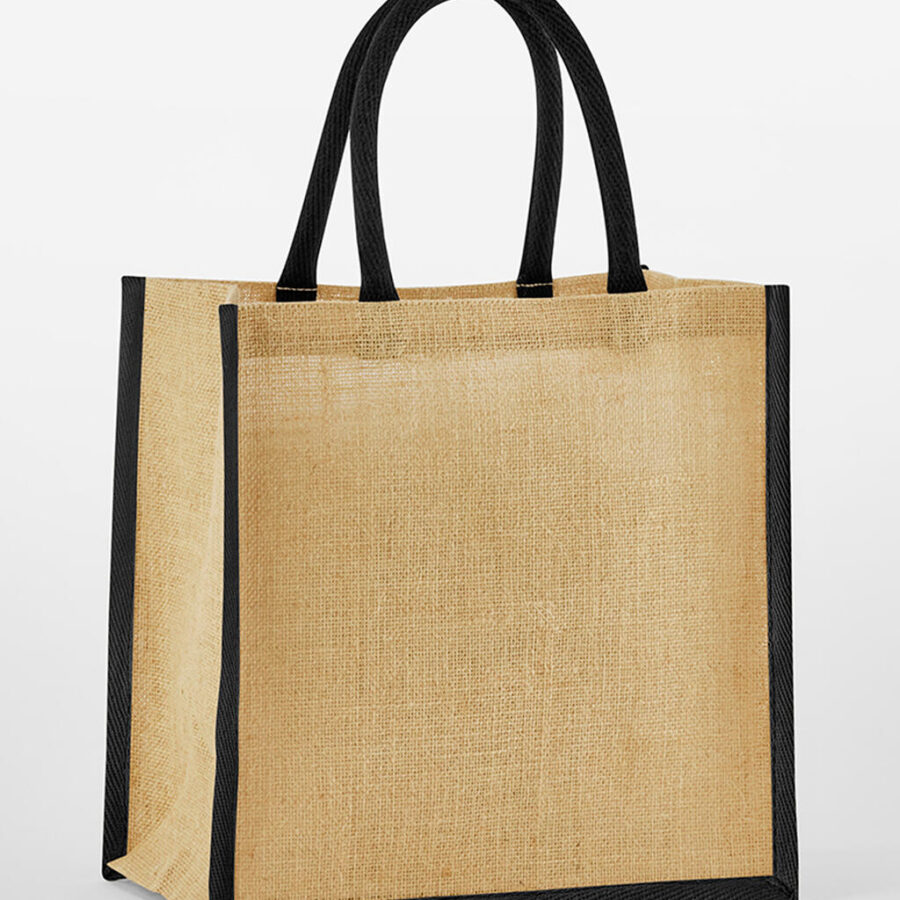 Natural Starched Jute Mini Gift Bag - One Size, Natural/Black