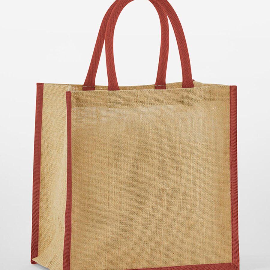 Natural Starched Jute Mini Gift Bag - One Size, Natural/Orange Rust